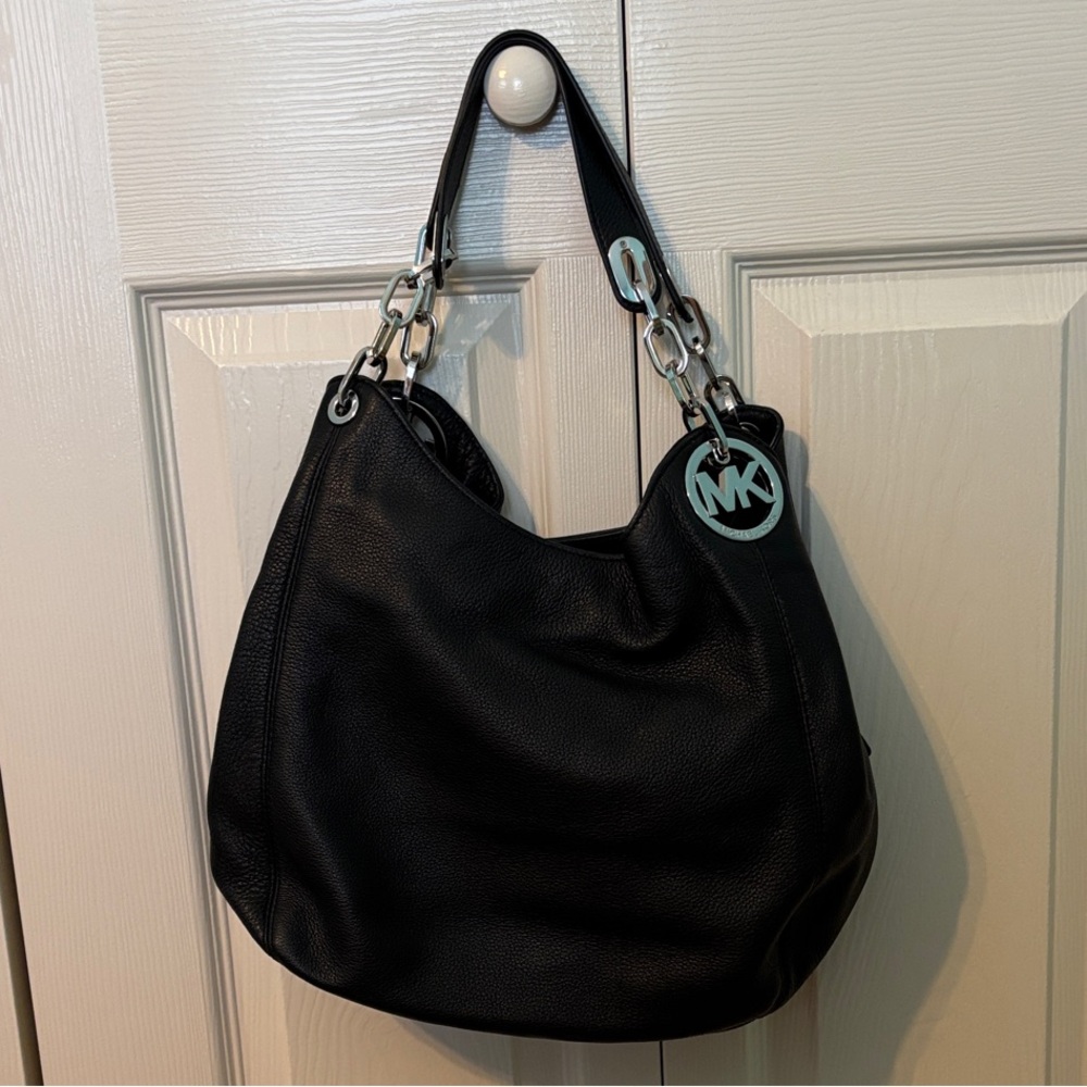 Michael Kors Black Hobo Bag with Silver Accents